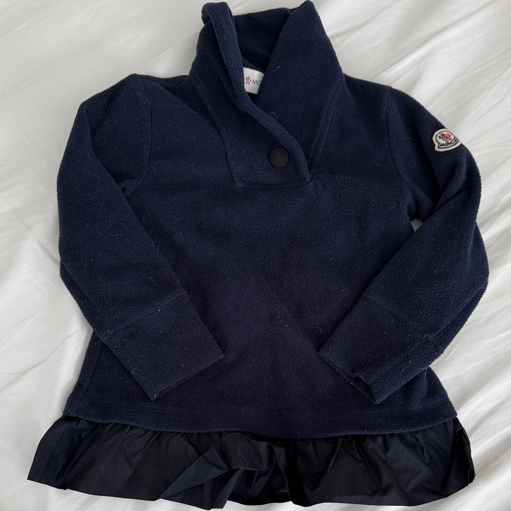 Moncler Dark Blue Fleece Top with Ruffle Detail